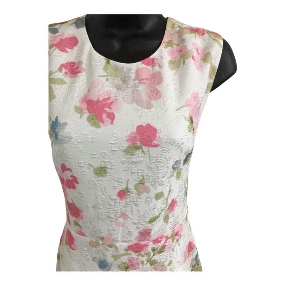 Karl Lagerfeld white jacquard print floral pink green rose fit & flare dress sz8 - Picture 7 of 14